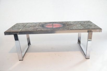 null Table basse rectangulaire Vintage, circa 1960, structure en métal chromé, plateau...