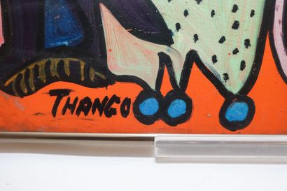 THANGO François (1936-1981) "Composition animée", XXe, huile sur panneau, signée...