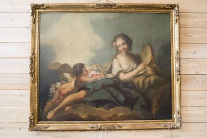 ECOLE FRANCAISE "Allégories de la Musique", XVIIIe, paire d'huiles sur toile rentoilée...