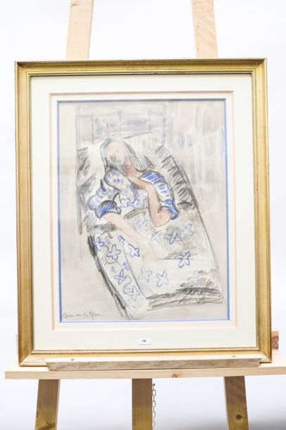 VAN DE GIESSEN Arie (1898-1950) "Femme alitée", début XXe, technique mixte sur papier,...