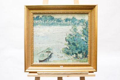 MASUI Paul-Auguste (1888-1981) "Au bord du canal", 1925, huile sur carton, signée...