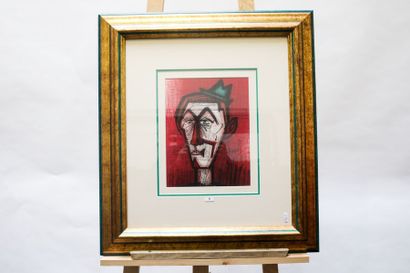 BUFFET Bernard (1928-1999) "Clown sur fond rouge", XXe, lithographie polychrome,...