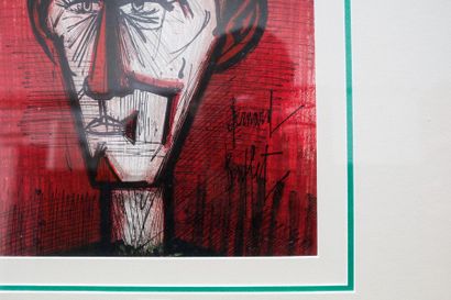 BUFFET Bernard (1928-1999) "Clown sur fond rouge", XXe, lithographie polychrome,...