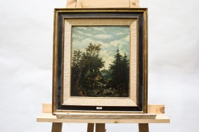 KINDERMANS Jean-Baptiste (1822-1876) "Paysage ardennais animé", 1860, huile sur panneau,...