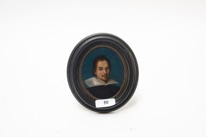 EUROPE DU NORD "Portrait de gentilhomme", circa 1600, miniature sur cuivre, 7x5,5...