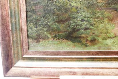 BARON Théodore (1840-1899) "Sentier forestier", XIXe, huile sur toile, signée en...