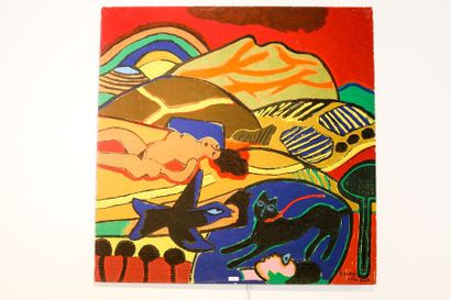 CORNEILLE, VAN BEVERLOO Guillaume Cornelis dit (1922-2010) "Femme dans un paysage",...