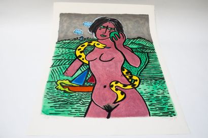 CORNEILLE, VAN BEVERLOO Guillaume Cornelis dit (1922-2010) "Ève et le serpent", [19]98,...