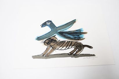 CORNEILLE, VAN BEVERLOO Guillaume Cornelis dit (1922-2010) "Oiseau et chat", 2000,...