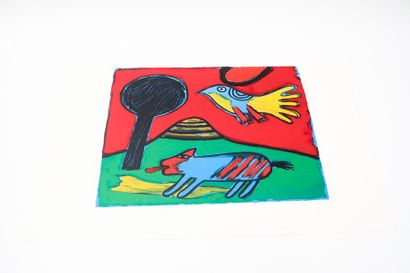 CORNEILLE, VAN BEVERLOO Guillaume Cornelis dit (1922-2010) "Chat et oiseau colorés",...