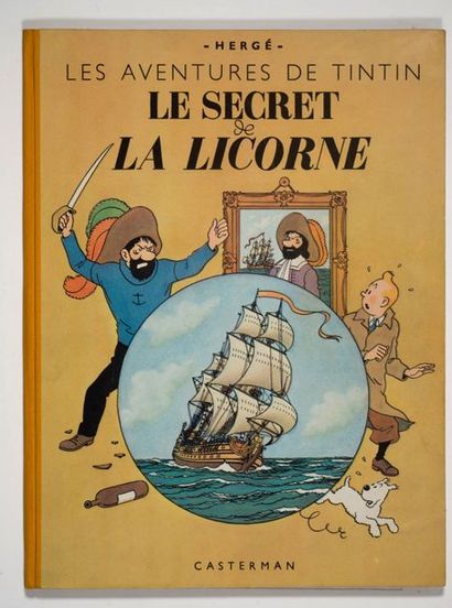 Tintin - Le secret de la Licorne Édition Casterman B1 de 1946. Dos jaune immaculé...