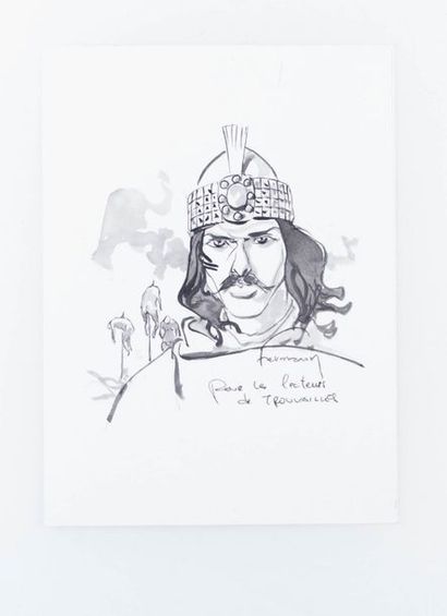 Hermann - dessin original Dessin représentant Vlad l'empaleur dédicacé aux lecteurs...