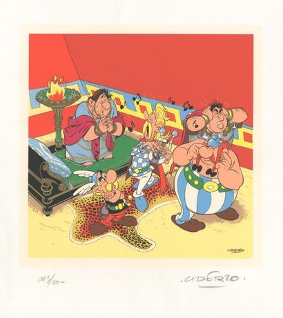 Uderzo - Sérigraphie Superbe tirage (60 x 50cm) représentant Astérix et le menhir...