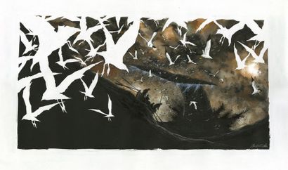 Christophe CHABOUTÉ (né en 1967) Technique mixte sur papier.
Signé, 45x84 cm.