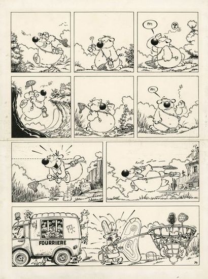 DUPA (1945-2000) Encre de Chine pour le gag n°391.
36x26 cm.
Editions du Lombard
