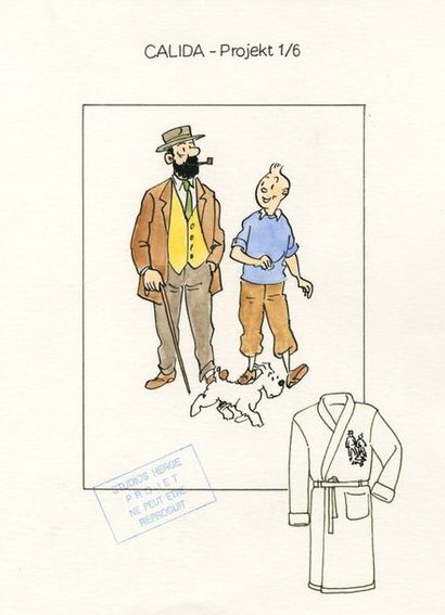 STUDIOS HERGÉ Tintin - Calida 2 Technique mixte pour ce dessin réalisé pour la collection...
