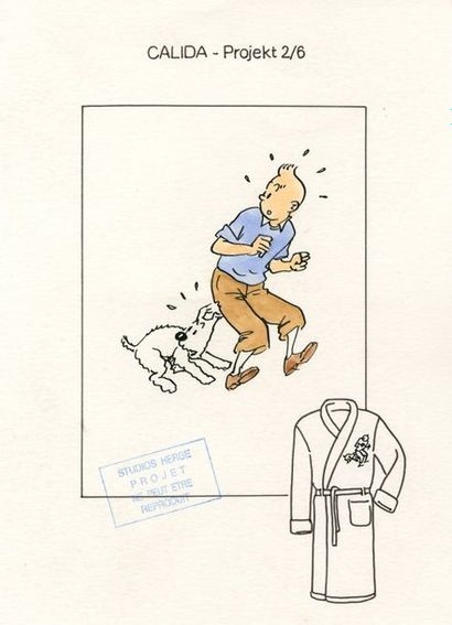 STUDIOS HERGÉ Tintin - Calida Technique mixte pour ce dessin réalisé pour la collection...