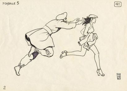 Milo MANARA (né en 1945) Feutre sur papier.
Signé, 15x21 cm.