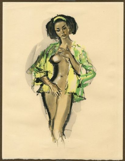 Pierre-Laurent BRENOT (1913-1998) Technique mixte sur papier.
20x11,5 cm.