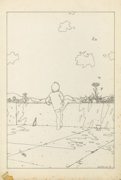 MOEBIUS (1938-2012) Encre de Chine sur papier.
Signé et daté 91, 28x19,5 cm.