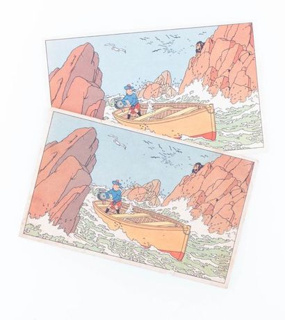 Tintin / L'île noire - Images de puzzle Tirages originaux des années 50 ayant servi...