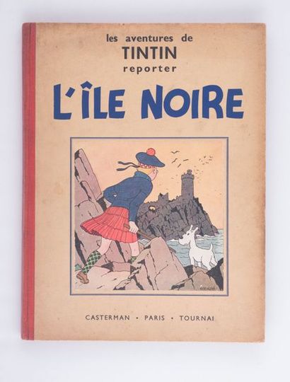 Tintin / L'île noire - Édition originale N&B A5 de 1938 Dos toilé rouge, le nom de...