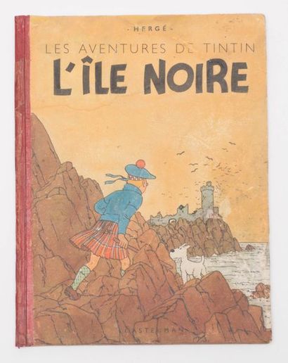Tintin / L'île noire Dos pellior rouge. Rarissime album restauré en état moyen.