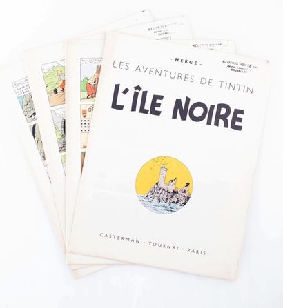 Tintin / L'île noire Rarissime album en 4 grandes feuilles en couleurs non reliées...