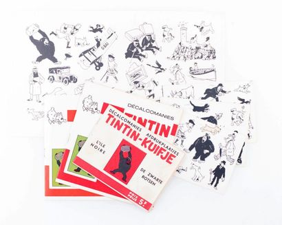 Tintin / L'île noire Ensemble de 3 montages originaux + un document de travail ayant...