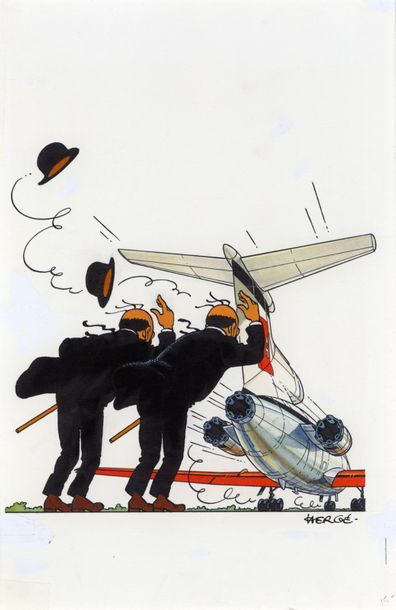 Tintin / L'île noire - Dessin original de Hergé Dessin original représentant les...