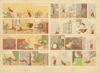 Tintin / L'île noire - Mise en couleurs originale par Hergé Coloriage original des...