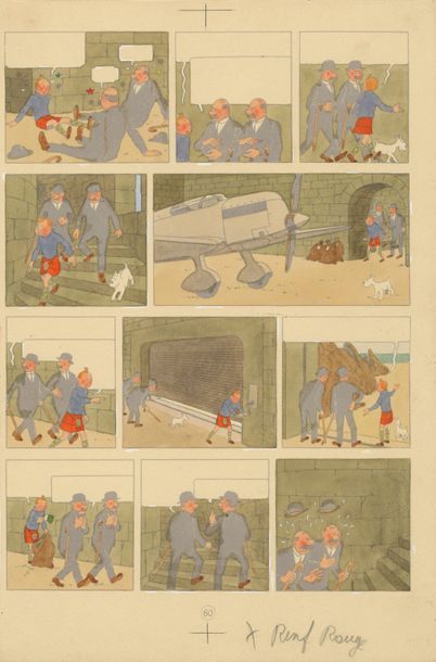 Tintin / L'île noire - Mise en couleurs originale par Hergé Coloriage original de...