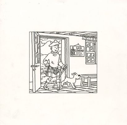 Tintin / L'île noire Tintin en kilt entrant dans un pub (30 x 30 cm, dessin 14.5...