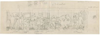 Tintin / L'île noire - Crayonné préparatoire Ouvrage des studios ayant servi pour...