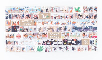 Hergé - Carte de Voeux 1965 Joyeux Noël Bonne année découpés dans les aventures de...