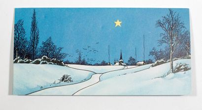 Hergé - Carte de Voeux 1966 Tintin et ses amis sortent de Moulinsart pour se rendre...
