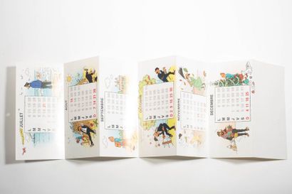 Hergé - Carte de Voeux 1983 Carte calendrier dépliante. Signée, avec enveloppe. Proche...
