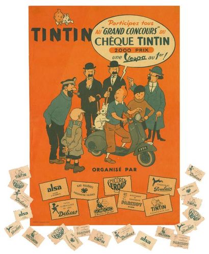Tintin.-.Affiche publicitaire Rare affiche parue pour la promotion du concours du...