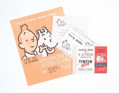 Tintin orange - Publicités Rare ensemble composé d'un dépliant publicitaire, d'une...