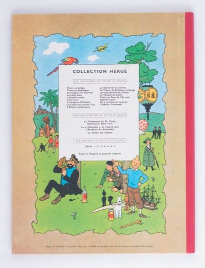 Tintin - Le Crabe aux pinces d'or B22 de 1957, pages de garde bleu foncé. Superbe...