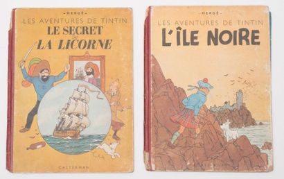 Tintin - Ensemble de 2 albums L'île noire et le secret de La Licorne. Éditions originales...
