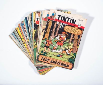 Tintin - Hebdomadaires belges 1953 Année complète (avec calendrier 1954) en très...