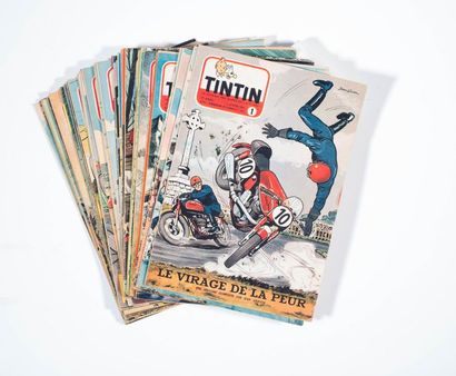 Tintin - Hebdomadaires belges 1954 Année complète (avec calendrier 1955) en très...
