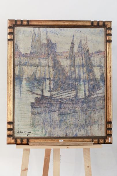 BLOMME Alfons (1889-1979) "Port d'Ostende", début XXe, huile sur toile, signée avec...