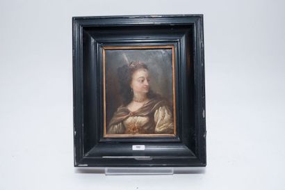 ECOLE FRANCAISE "La Reine de Saba", XIXe, huile sur cuivre, 18x14,5 cm [altérations...