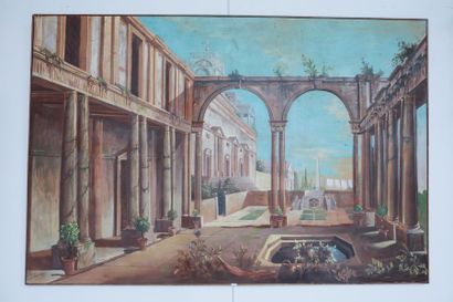 École italienne "Capriccio", XXe, huile sur toile, 120x180 cm.