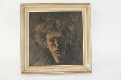 Ecole Belge "Visage de femme" (esquisse au revers), mi-XXe, huile sur panneau, monogrammée...