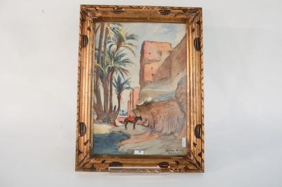 BRONDY Matteo (1866-1944) "Marrakech", début XXe, aquarelle à rehauts de pierre noire...