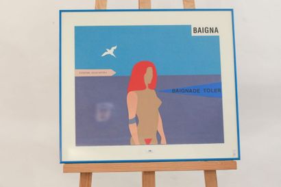DELVILLE France "Baignade", 1986, collage, signé, daté et dédicacé au dos de l'encadrement,...