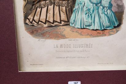 PARIS "La Mode illustrée", XIXe, paire de lithographies rehaussées montées sur carton,...